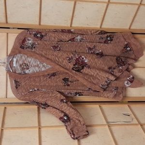 Maurices brown floral open cardigan size XL